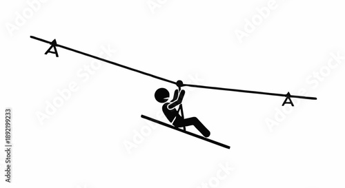 Person ziplining on a wire with harness and trolley.