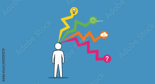 Person with Colorful Ideas Emerging from Head.