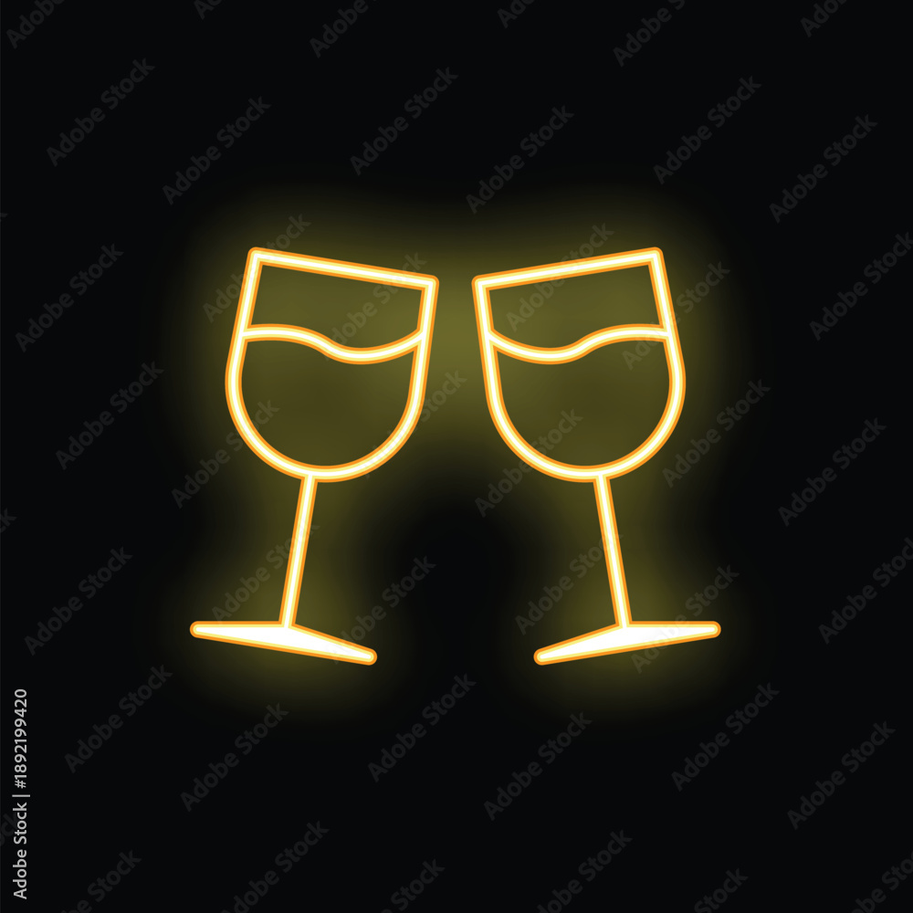Fototapeta premium Neon sign of two wine glasses clinking, creating a celebratory mood for bars and restaurants