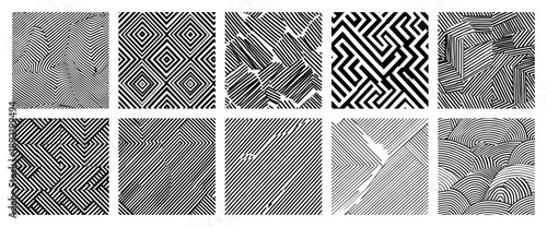 Abstract geometric optical illusion lines and maze patterns set