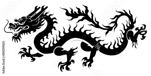 Traditional chinese dragon silhouette with winding body and claws