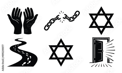 Freedom symbols passover silhouette set bundle of chains and journey