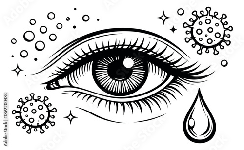 Hand drawn line art illustration of a crying eye depicting distress from coronavirus for mental health awareness