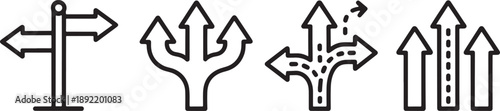 Black and white directional signs with arrows pointing in various directions signpost symbols