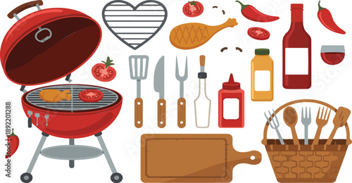 Barbecue Grilling Vector Set – Meat, Vegetables, and Outdoor Cooking Icons