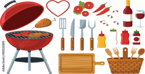 Barbecue Grilling Vector Set – Meat, Vegetables, and Outdoor Cooking Icons