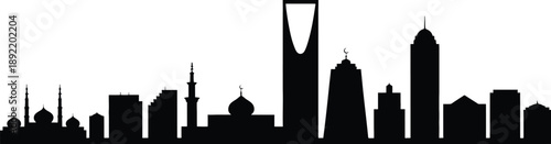 Black silhouette of Riyadh city skyline with mosque domes and minarets