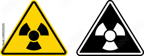 Radiation warning signs in yellow and black