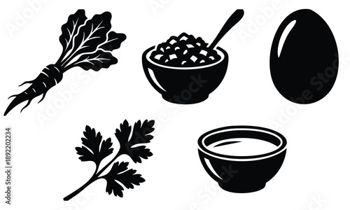 Passover silhouette bundle set with food items, sder plate essentials