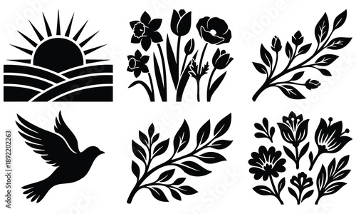 Passover silhouette bundle set with nature elements, religious symbols