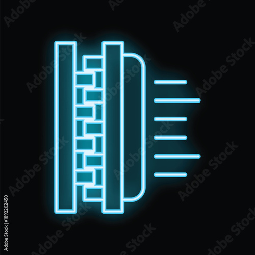 Neon glowing car radiator grille cooling system symbol on black background