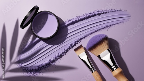 Wallpaper Mural Lavender Powder Compact With Makeup Brushes And Leaf Shadow cosmetic Torontodigital.ca