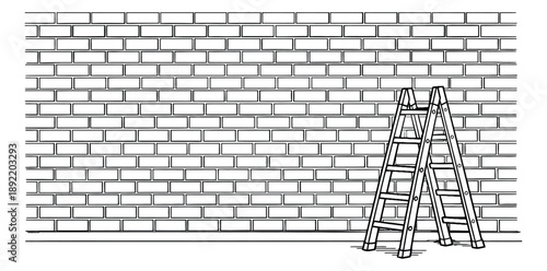 Line art illustration of a brick wall and an a-frame ladder depicting building and repair work for construction and home improvement