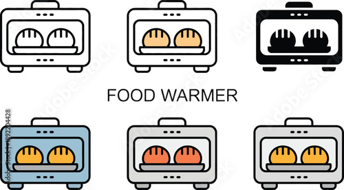 Food warmers in different colors with bread toaster oven kitchen appliance