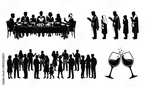 Passover silhouette, set bundle Passover silhouette, family and community