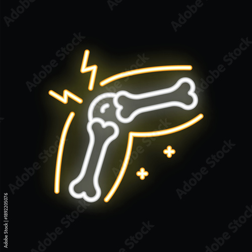 Neon sign illustrating a painful injury with fractured bones, perfect for topics of trauma or orthopedic care