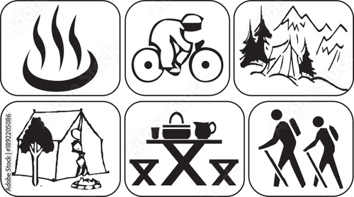 Outdoor Adventure and Camping Activity Icons Set