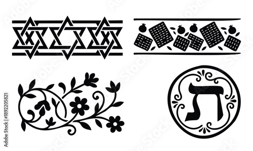 Religious symbols and borders silhouette vector set bundle passover silhouette