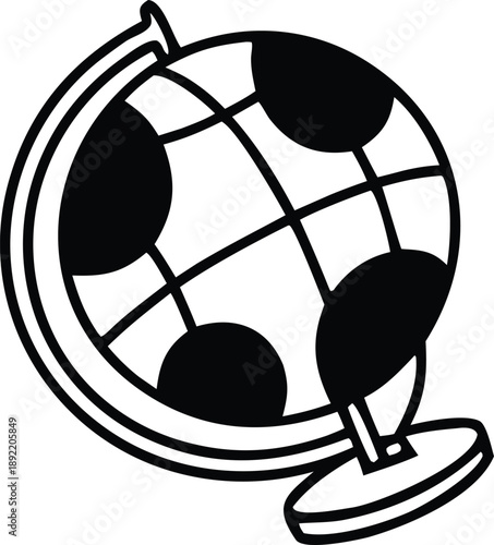Illustrated black and white globe on stand
