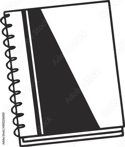 Open spiral notebook with black and white pages