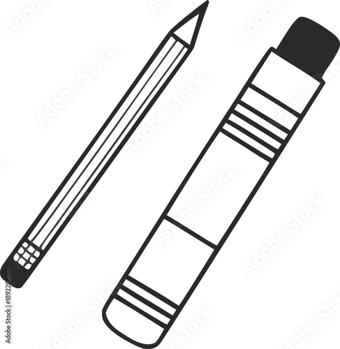Pencil and eraser on a white background