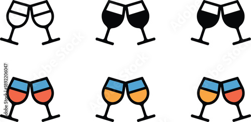 Wine glasses in different colors clinking together in six sets clinking glasses colorful glasses alcohol