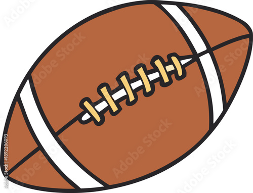Brown football with white stripes and laces