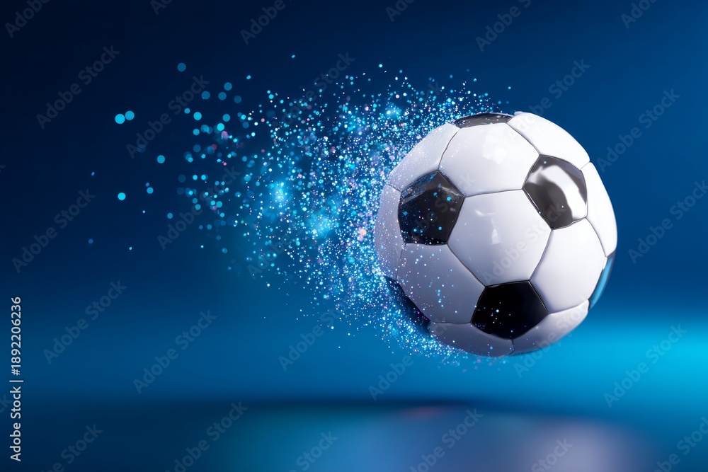 Naklejka premium Dynamic 3D Soccer Ball with Motion Effects and Deep Blue Background