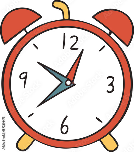 Vintage red alarm clock displaying time