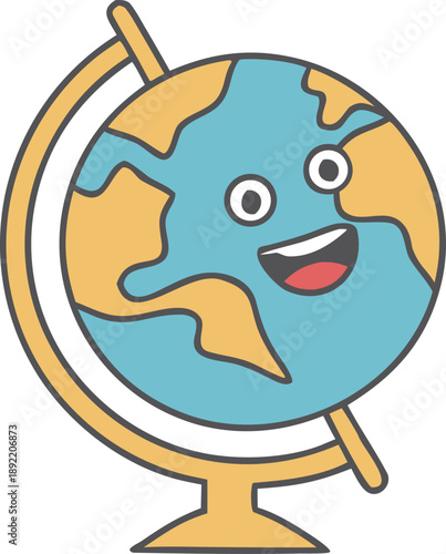 Whimsical globe with expressive face
