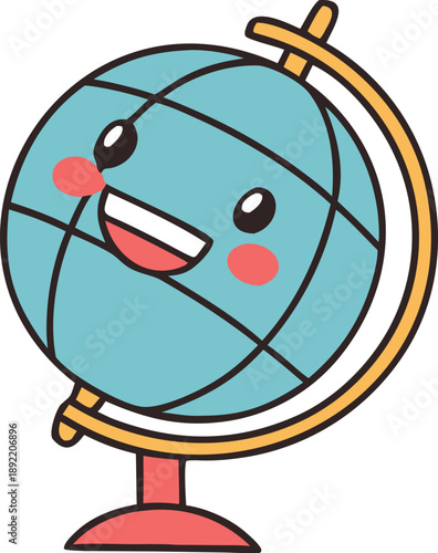 Whimsical globe with expressive face