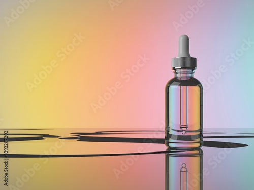 Wallpaper Mural Glass Dropper Bottle with Serum on Reflective Surface and Pastel Gradient Background essential oil Torontodigital.ca