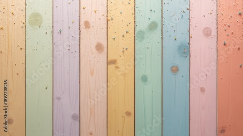 Wallpaper Mural Pastel Wood Planks with Scattered Star Confetti and Wood Knots Keywords: pastel, wood, planks Torontodigital.ca