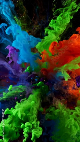 Dynamic Explosion of Vivid Colors Captured in Motion: A Beautiful Display of Fluid Art in Unpredictable Patterns Against a Black Background