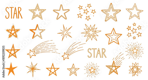 Golden star shapes and illustrations with various designs