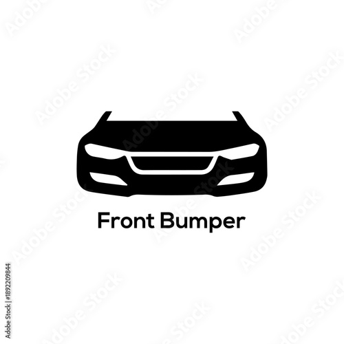 A minimalist black vector icon of a car front bumper symbol for automotive body repair maintenance and vehicle design.
