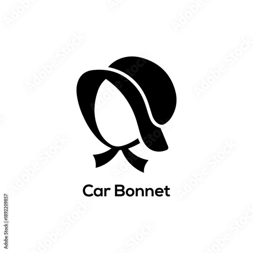 Minimalist black vector icon of a car bonnet symbol for automotive engine hood repair and maintenance systems on white.
