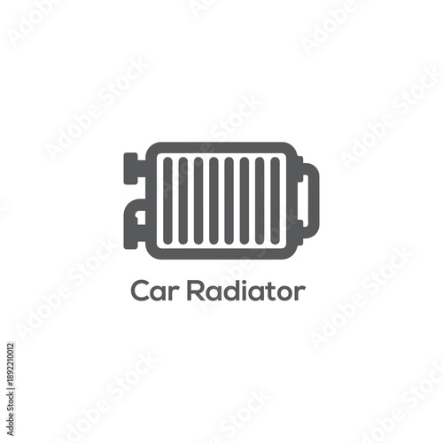 A minimalist grey vector icon of a car radiator symbol for engine cooling systems and automotive mechanical repair isolated.
