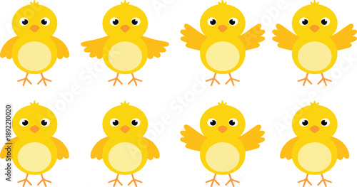 Cute Yellow Chicks Vector Set – Baby Chicken Characters in Various Poses