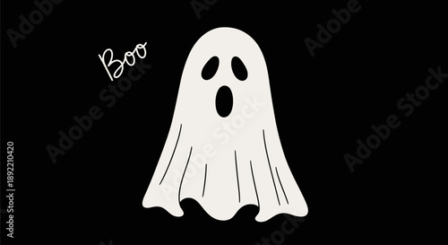 A ghost appears suddenly with a surprised expression in darkness.