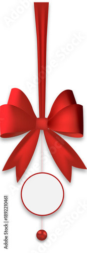 赤いリボン付き縦型ギフトタグ風オーナメント素材｜クリスマス・バレンタイン・プレゼント装飾に使える上品なリボンデザインイラスト