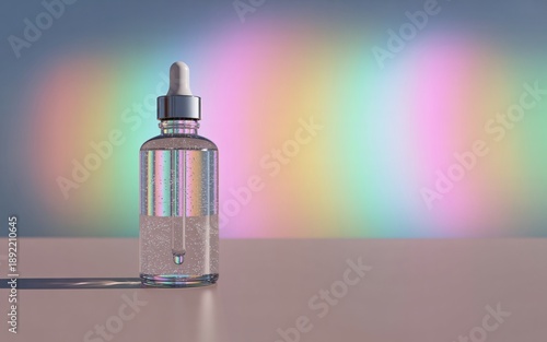 Wallpaper Mural Clear Dropper Bottle with Bubbles and Iridescent Light Refraction serum cosmetic Torontodigital.ca