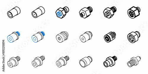 Industrial Connectors and Adapters Collection, Various Types and Shapes