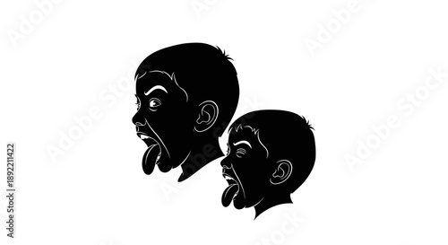 Silhouette illustration of two children sticking out their tongues in a playful manner.