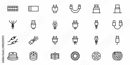 Electric Plug and Socket Icons Set, Various Types of Power Connections