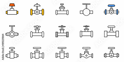 Industrial Valve Icons Set - Various Types and Designs