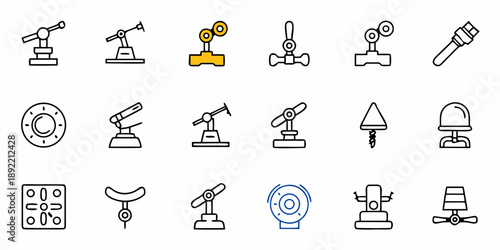Industrial Machine Icons Set - Various Industrial Equipment Symbols