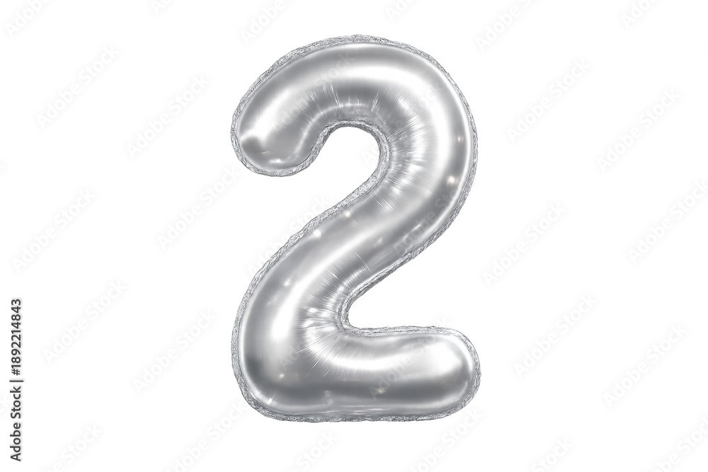 Naklejka premium Silver foil balloon number two anniversary celebration