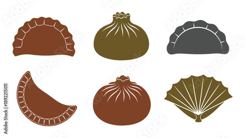 A colorful illustration of various dumplings on a white background