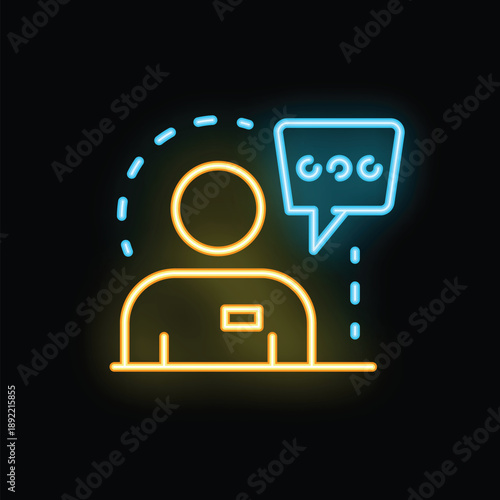 Neon sign of a person speaking, symbolizing communication, dialogue, and the exchange of ideas